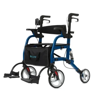 Folding Rollator Walker Wheelchair Combo with Wide Seat